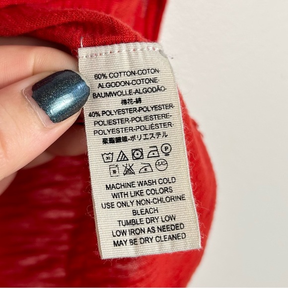 Free People Cleo Red V-Neck Tee in Red size Medium Cotton Casual Slouchy Tank - Picture 10 of 13